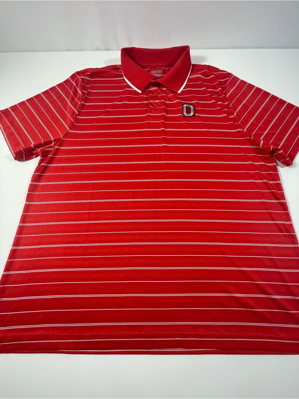Ohio State Buckeyes Men's Large Red Striped Polo/Golf Shirt Gently Used, SKU#250
